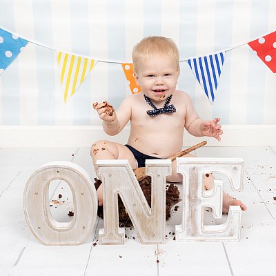 Boy First Birthday Blue Striped Backdrop Cake Smash Photography 