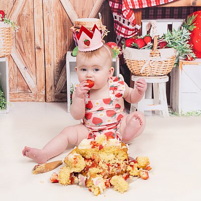 Girl Strawberry Theme - Berry First Birthday Cake Smash Photography 