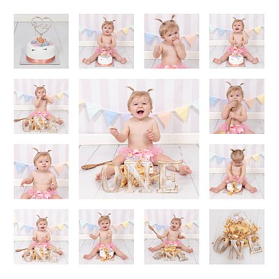 Girl Pink Striped Background Cake Smash Photography 