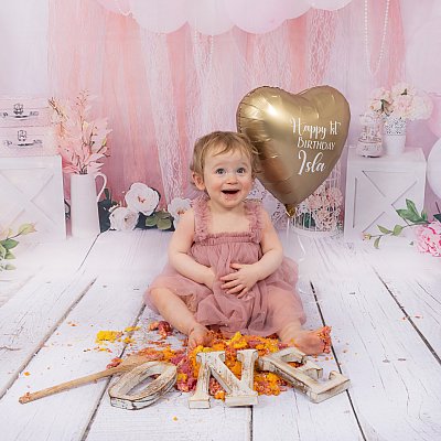 Girls Pink Boho Theme Cake Smash Photography 