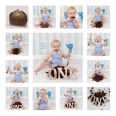 Boys First Birthday Cake Smash Photography - Blue Striped Backdrop 