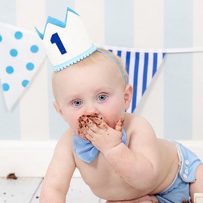 Boy Blue Themed First Birthday Cake Smash with Number 1 Hat 